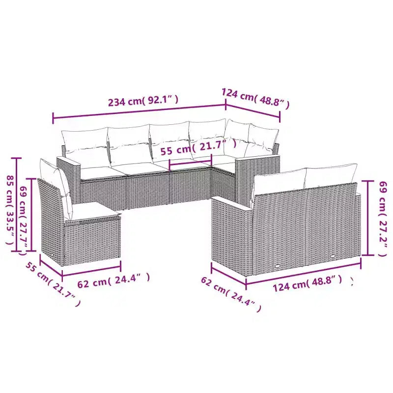vidaXL Salon de jardin 9 pièces en poly rotin avec coussins, canapé d'extérieur modulaire, plusieurs coloris et modèles disponibles
