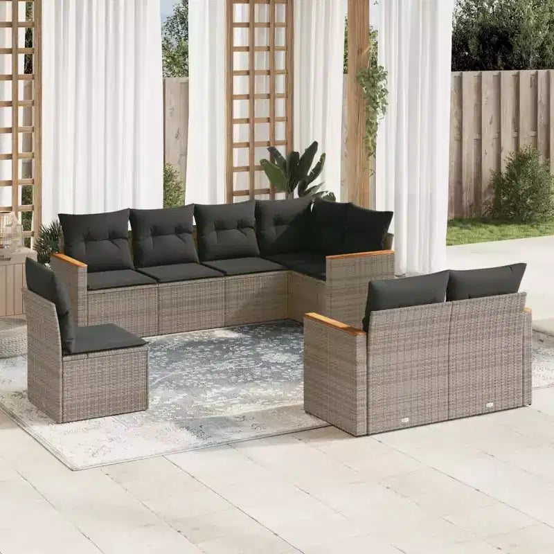 vidaXL Salon de jardin 9 pièces en poly rotin avec coussins, canapé d'extérieur modulaire, plusieurs coloris et modèles disponibles