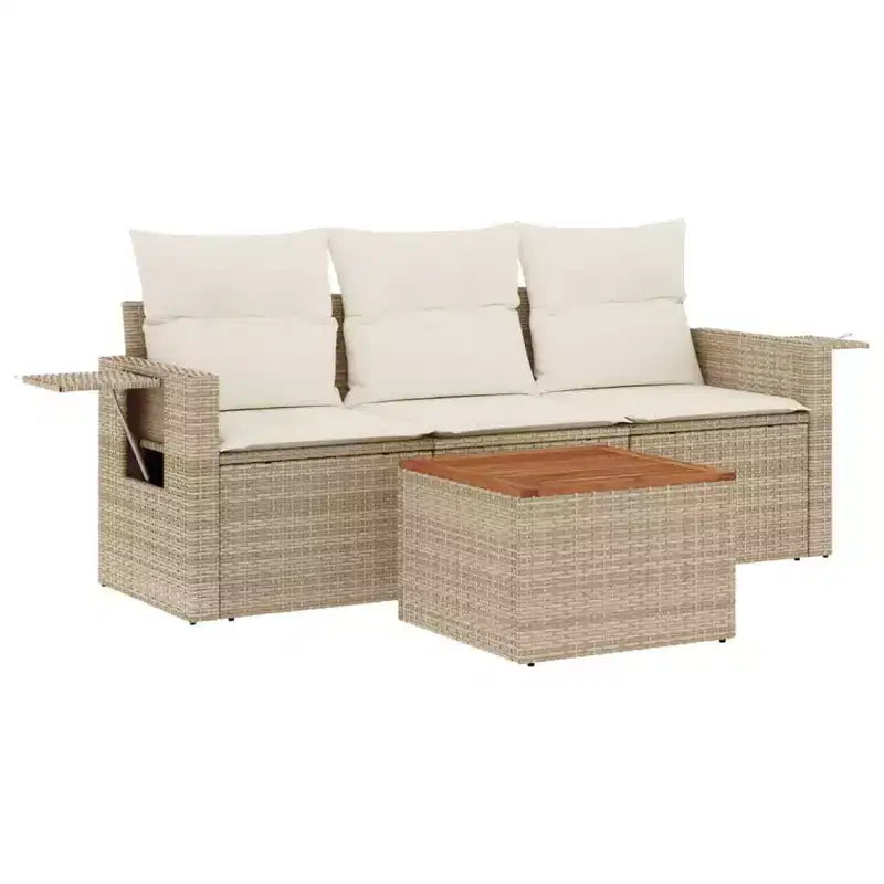 vidaXL 4 Piece Patio Sofa Set with Cushions Beige Poly Rattan