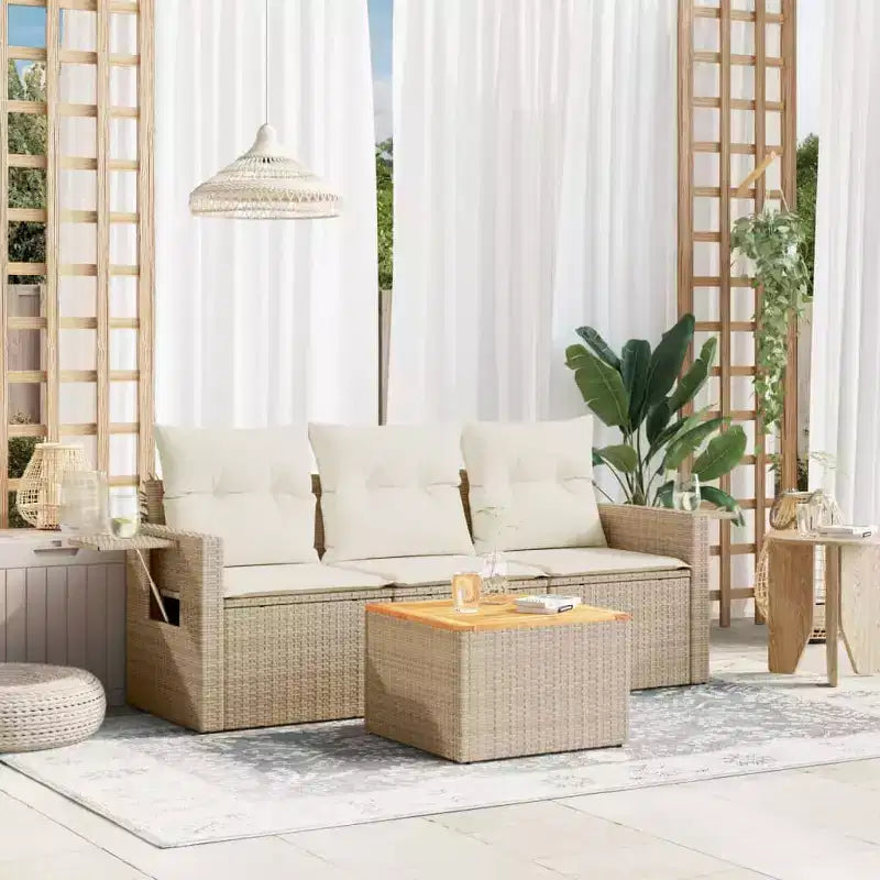 vidaXL Ensemble de canapés de jardin 4 pièces avec coussins en résine tressée beige