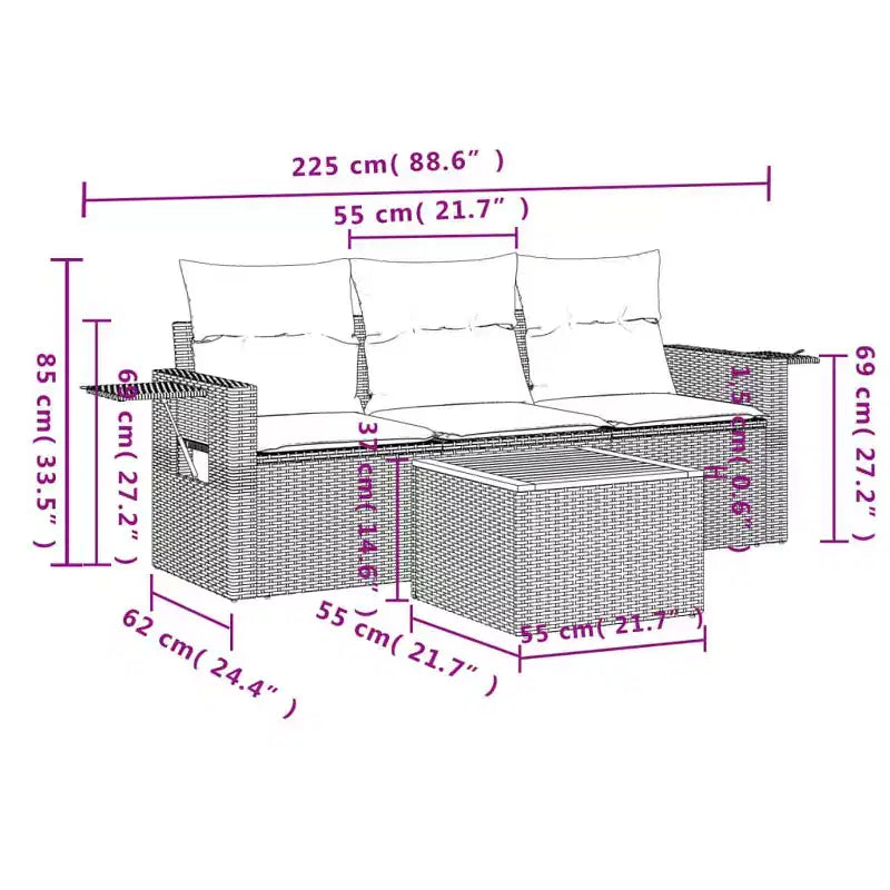vidaXL Ensemble de canapés de jardin 4 pièces avec coussins en résine tressée beige