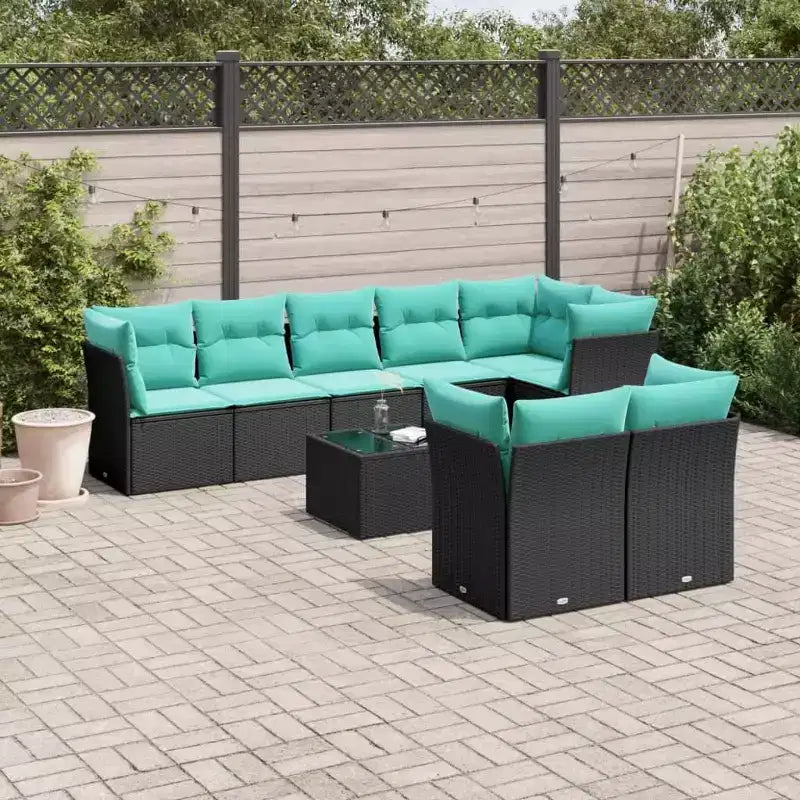 vidaXL Salon de jardin 9 pcs avec coussins résine tressée noir