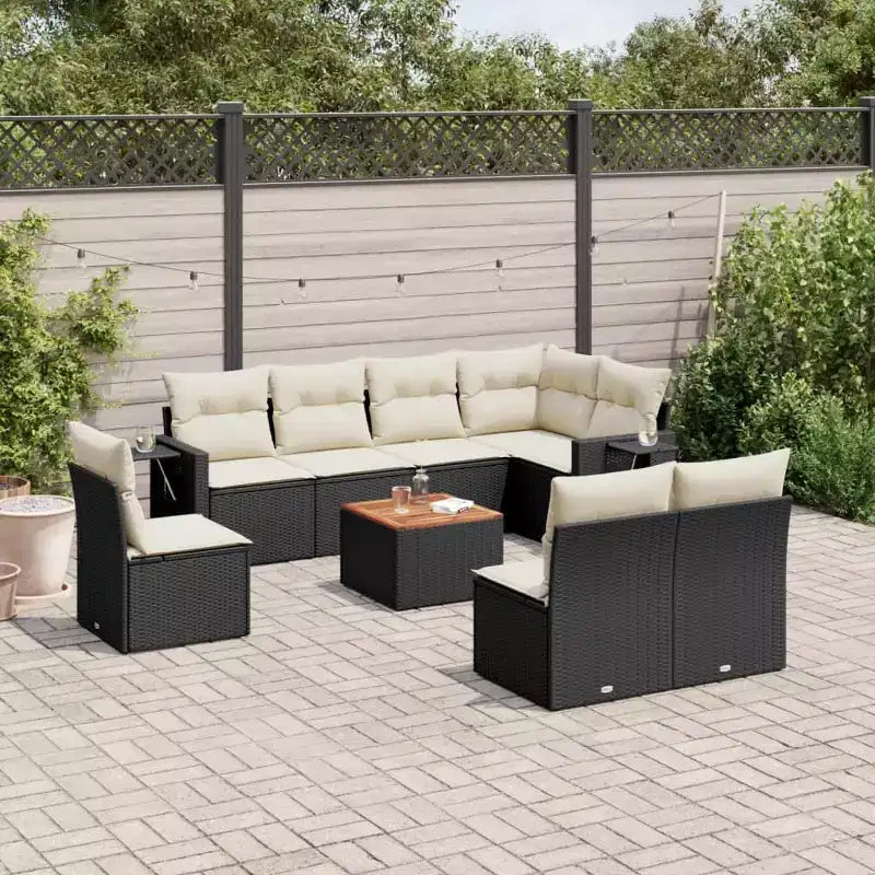 vidaXL Salon de jardin 9 pièces avec coussins Gris Résine tressée
