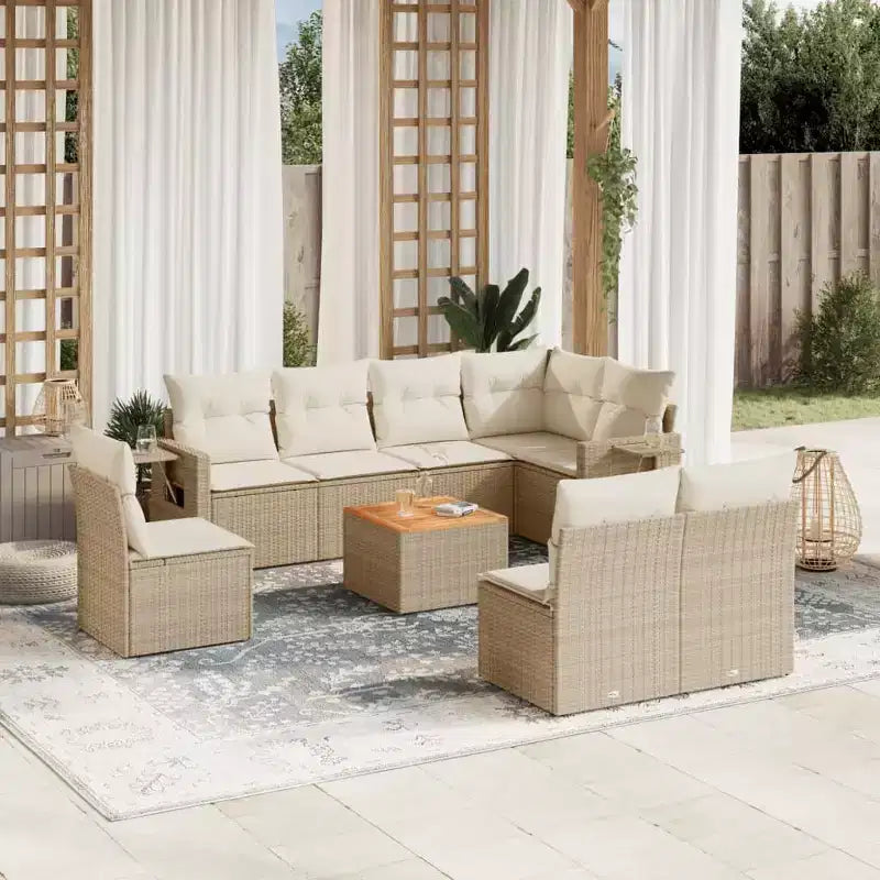 vidaXL Salon de jardin 9 pièces avec coussins Gris Résine tressée