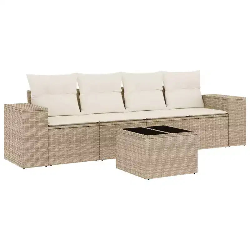vidaXL 5 Piece Patio Sofa Set with Cushions Beige Poly Rattan