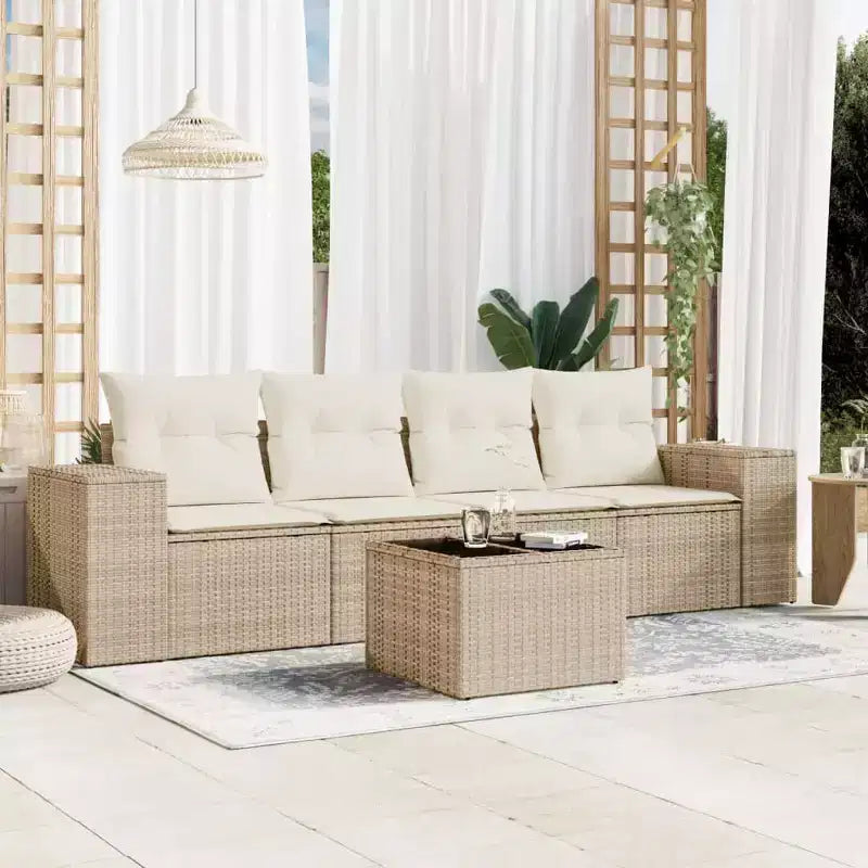vidaXL Ensemble de canapé de jardin 5 pièces avec coussins en rotin synthétique beige