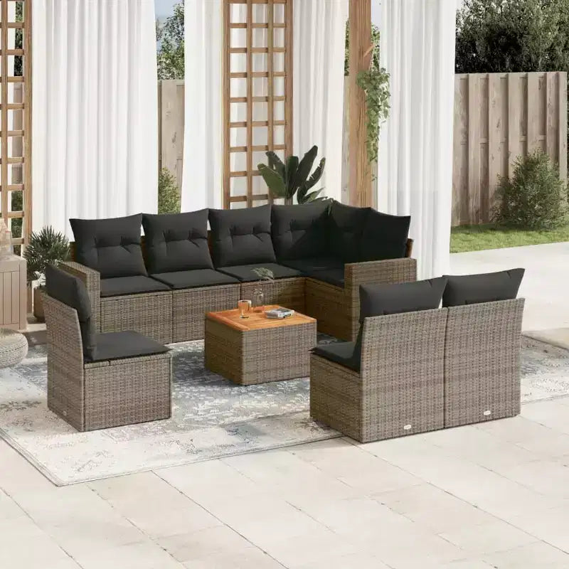 vidaXL Salon de jardin avec coussins 9 pièces résine tressée