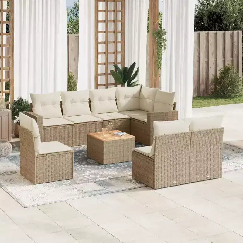 vidaXL Salon de jardin avec coussins 9 pièces résine tressée