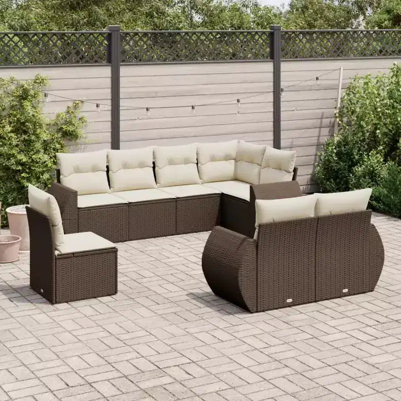 vidaXL Salon de jardin 8 pièces avec coussins en résine tressée marron