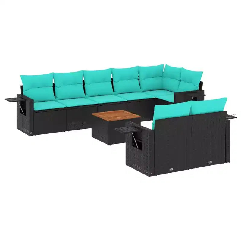 vidaXL 9 Piece Garden Sofa Set with Cushions Black Poly Rattan