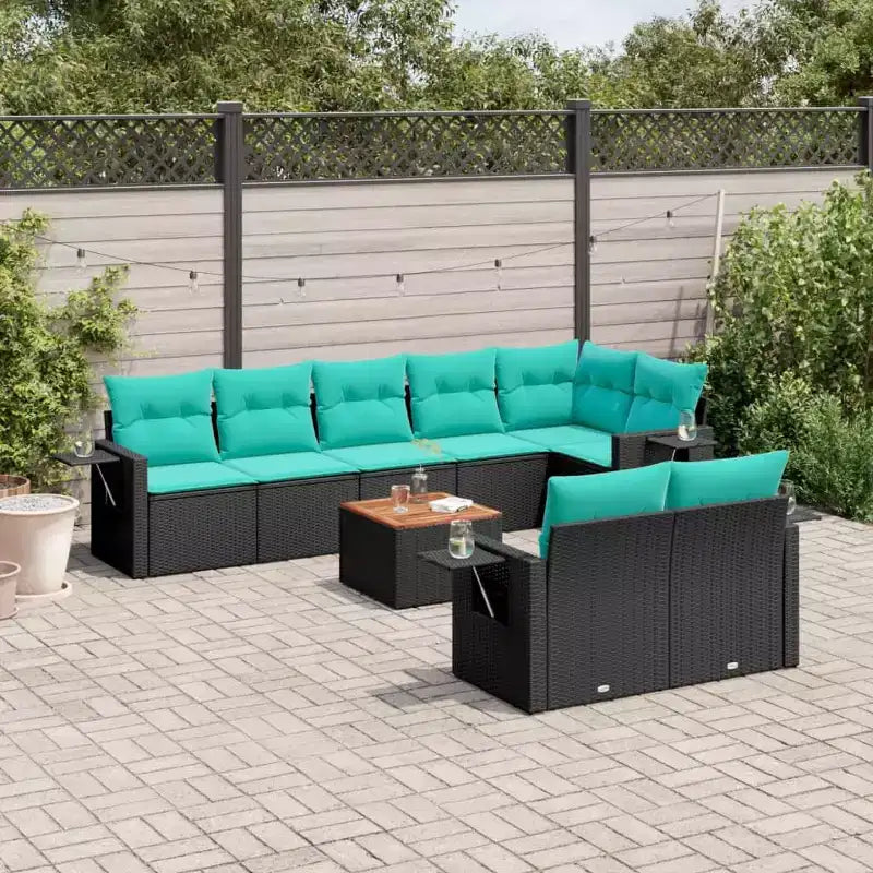vidaXL Salon de jardin 9 pcs avec coussins résine tressée noir