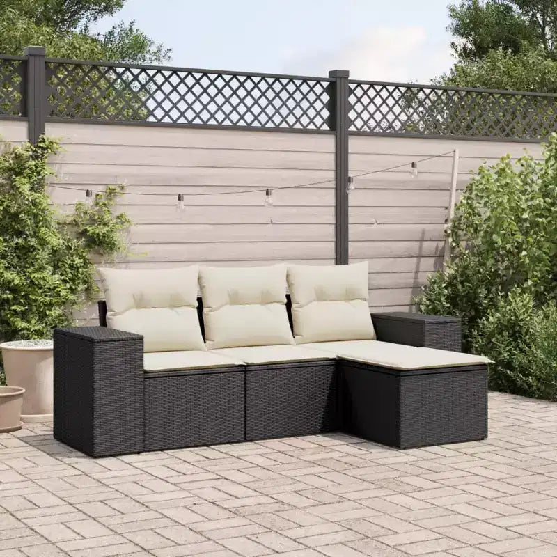 vidaXL Ensemble de canapés de jardin 4 pièces avec coussins résine tressée noir