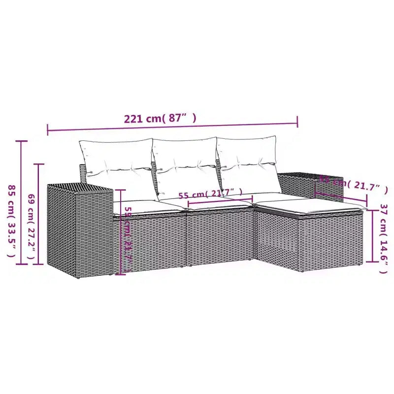 vidaXL Ensemble de canapés de jardin 4 pièces avec coussins résine tressée noir