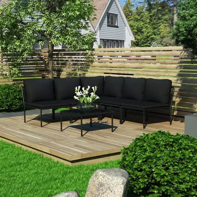 vidaXL Salon de jardin PVC noir avec table et chaises