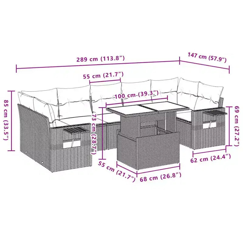 vidaXL Salon de jardin avec coussins 8 pièces en résine tressée