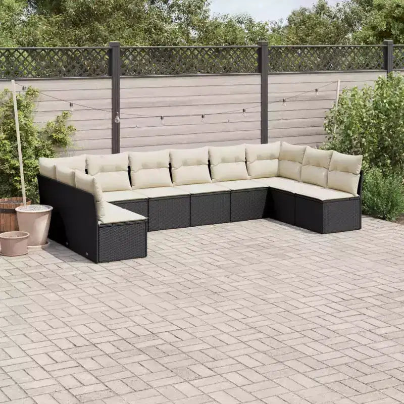 vidaXL Salon de jardin 10 pièces avec coussins, sectionnel d'extérieur en rotin synthétique, plusieurs coloris et modèles
