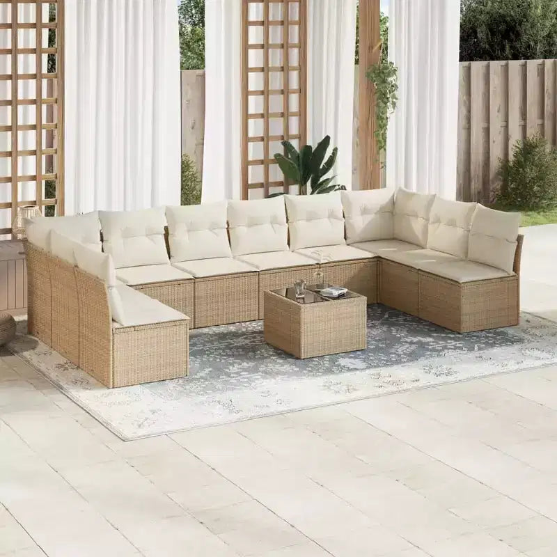 vidaXL Salon de jardin 10 pièces avec coussins, sectionnel d'extérieur en rotin synthétique, plusieurs coloris et modèles