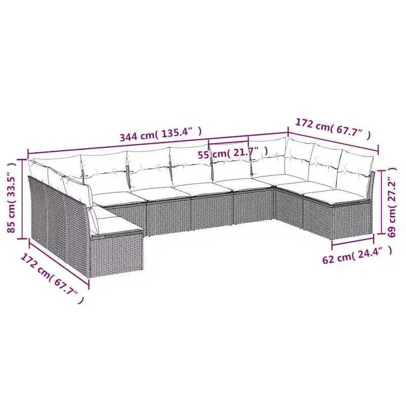 vidaXL Salon de jardin 10 pièces avec coussins, sectionnel d'extérieur en rotin synthétique, plusieurs coloris et modèles