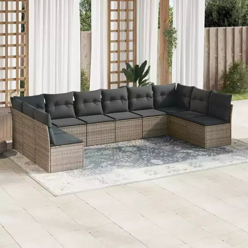vidaXL Salon de jardin 10 pièces avec coussins, sectionnel d'extérieur en rotin synthétique, plusieurs coloris et modèles