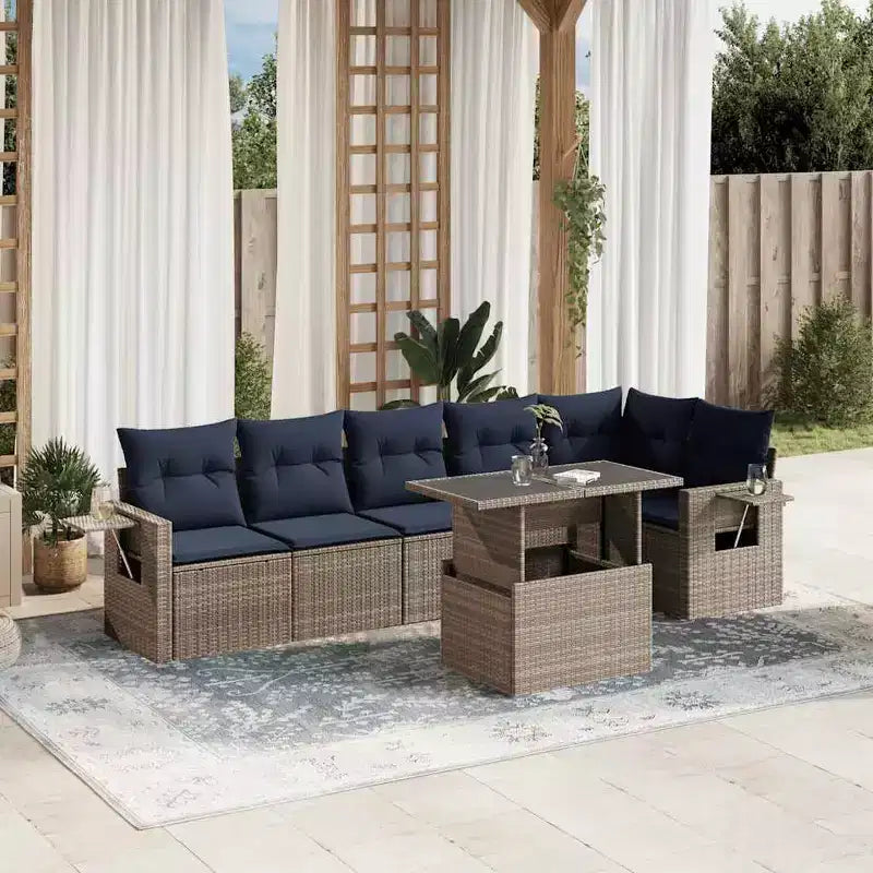 vidaXL Ensemble de canapé de jardin 7 pièces avec coussins résine tressée