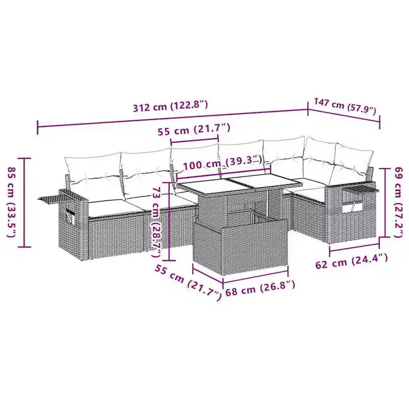 vidaXL Ensemble de canapé de jardin 7 pièces avec coussins résine tressée