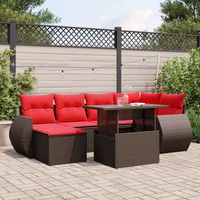 vidaXL Salon de jardin avec coussins et table d'extérieur 7 pièces en résine tressée