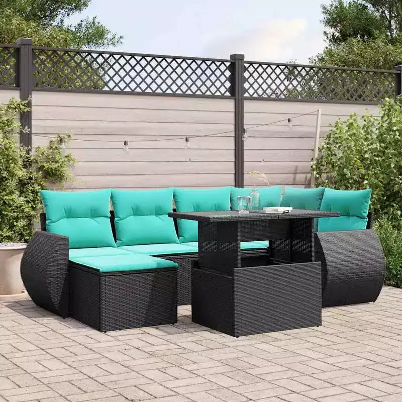 vidaXL Salon de jardin avec coussins et table d'extérieur 7 pièces en résine tressée