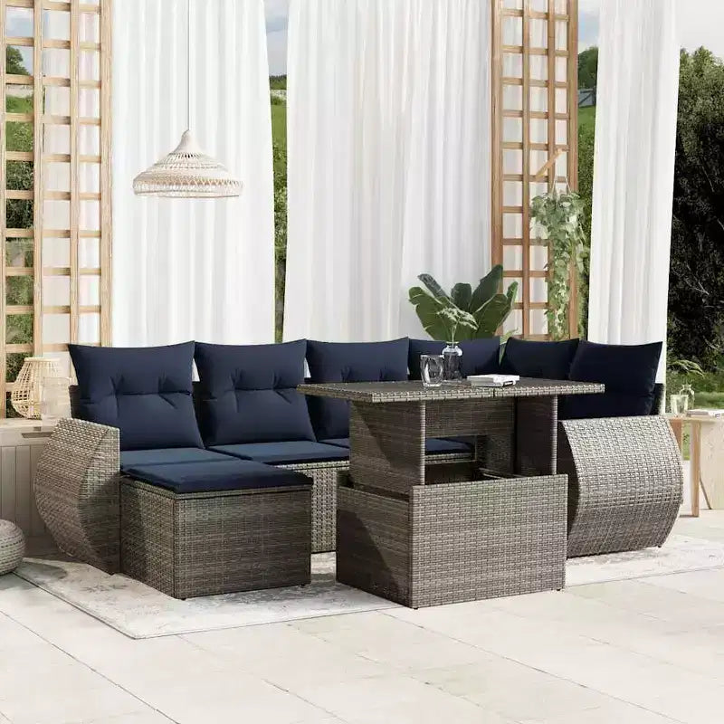 vidaXL Salon de jardin avec coussins et table d'extérieur 7 pièces en résine tressée