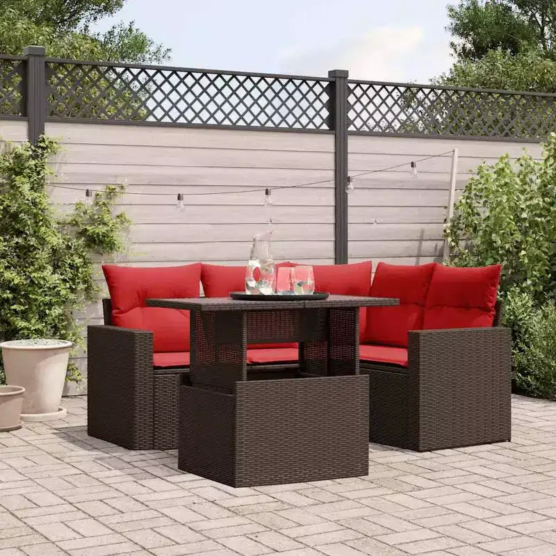 vidaXL Salon de jardin avec coussins et table d'extérieur 5 pièces en résine tressée