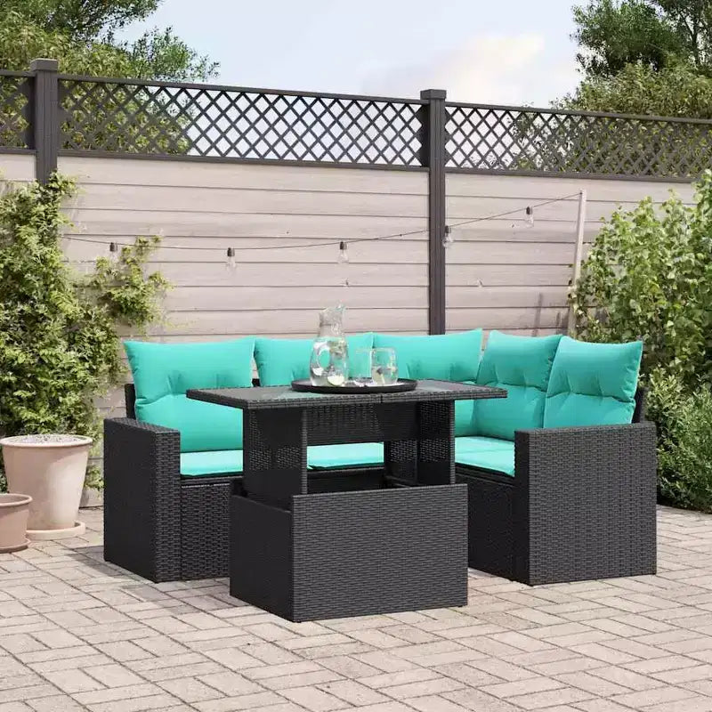 vidaXL Salon de jardin avec coussins et table d'extérieur 5 pièces en résine tressée