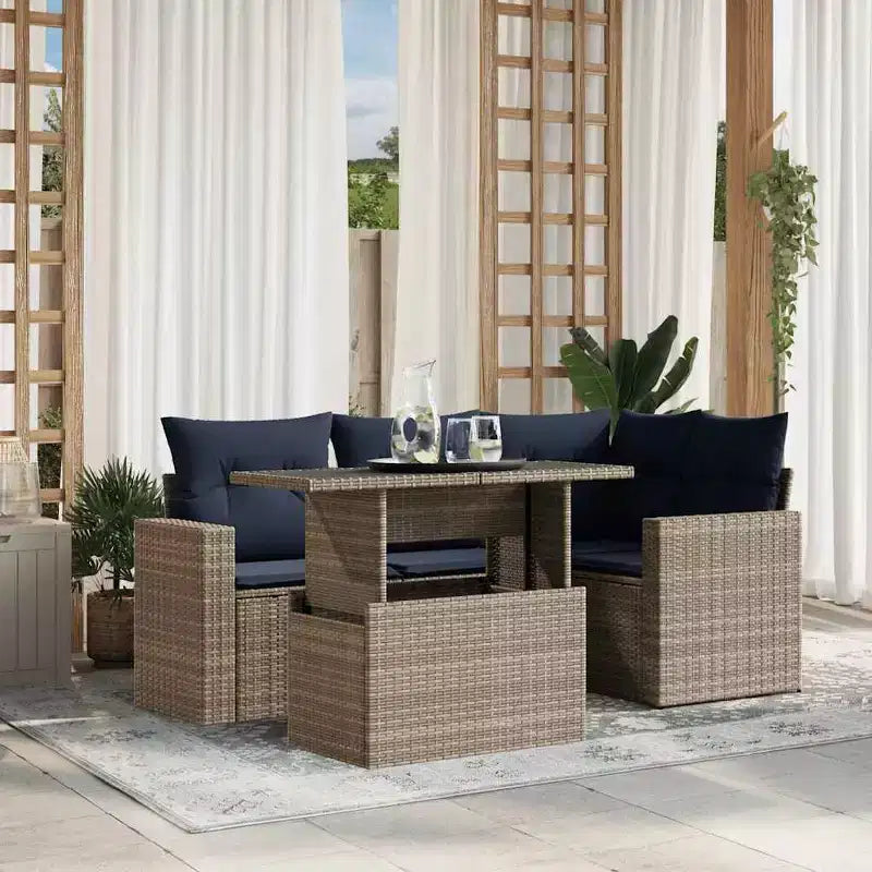 vidaXL Salon de jardin avec coussins et table d'extérieur 5 pièces en résine tressée