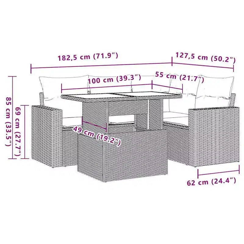 vidaXL Salon de jardin avec coussins et table d'extérieur 5 pièces en résine tressée