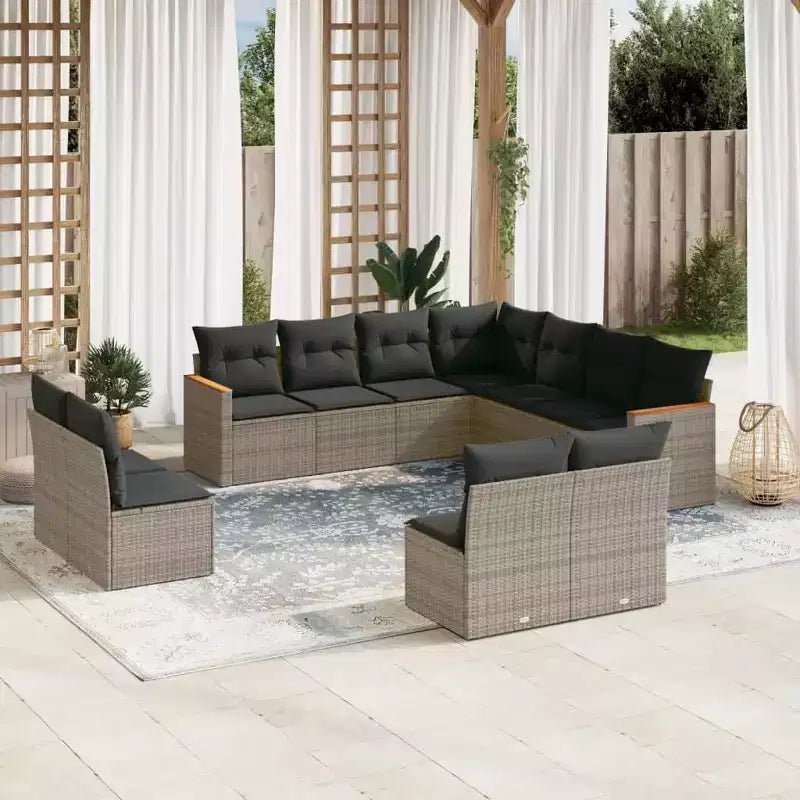 vidaXL Ensemble de canapés de jardin 12 pièces avec coussins en résine tressée, ensemble de conversation modulaire d'extérieur