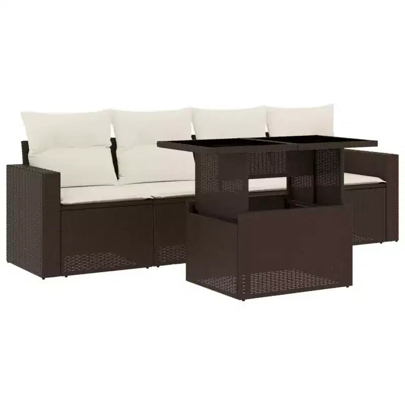 vidaXL 5 Piece Patio Sofa Set with Cushions Poly Rattan