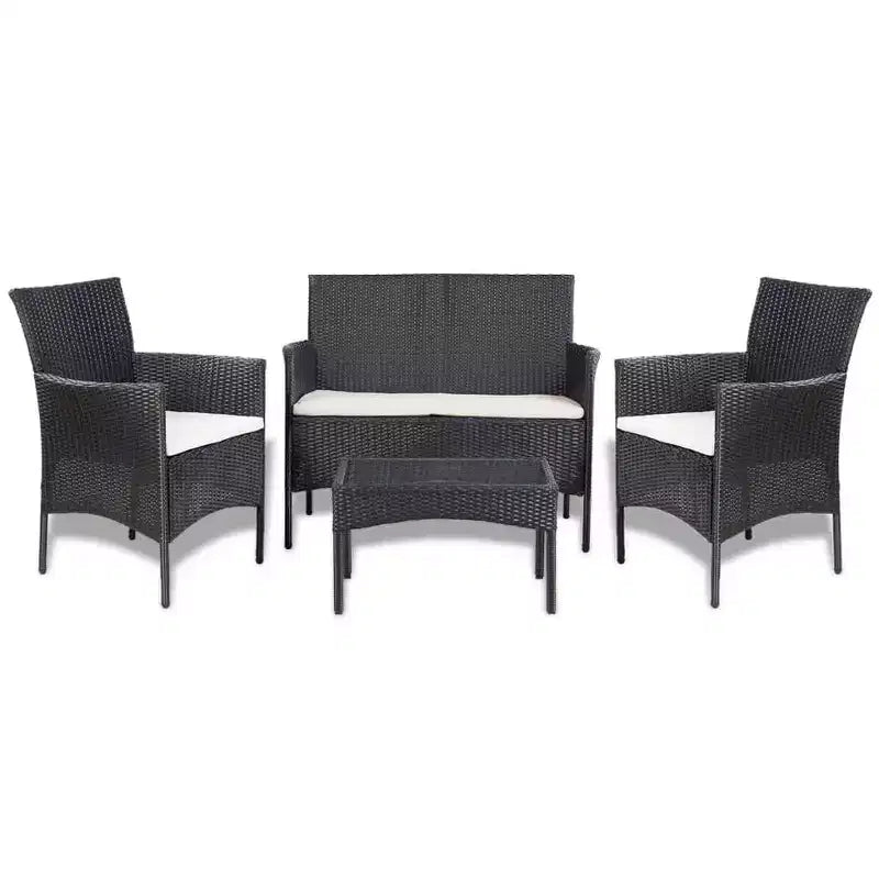 vidaXL Patio Furniture Set 4 Piece Patio Sectional Sofa with Table Poly Rattan