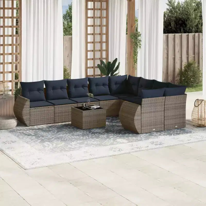 vidaXL Salon de jardin 10 pcs avec coussins Résine tressée Gris