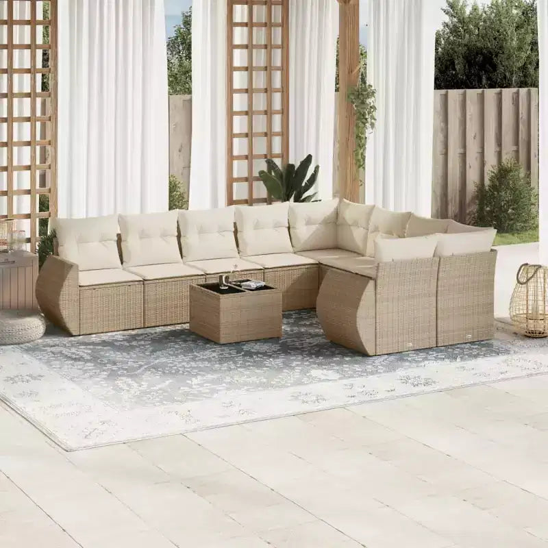vidaXL Salon de jardin 10 pcs avec coussins Résine tressée Beige