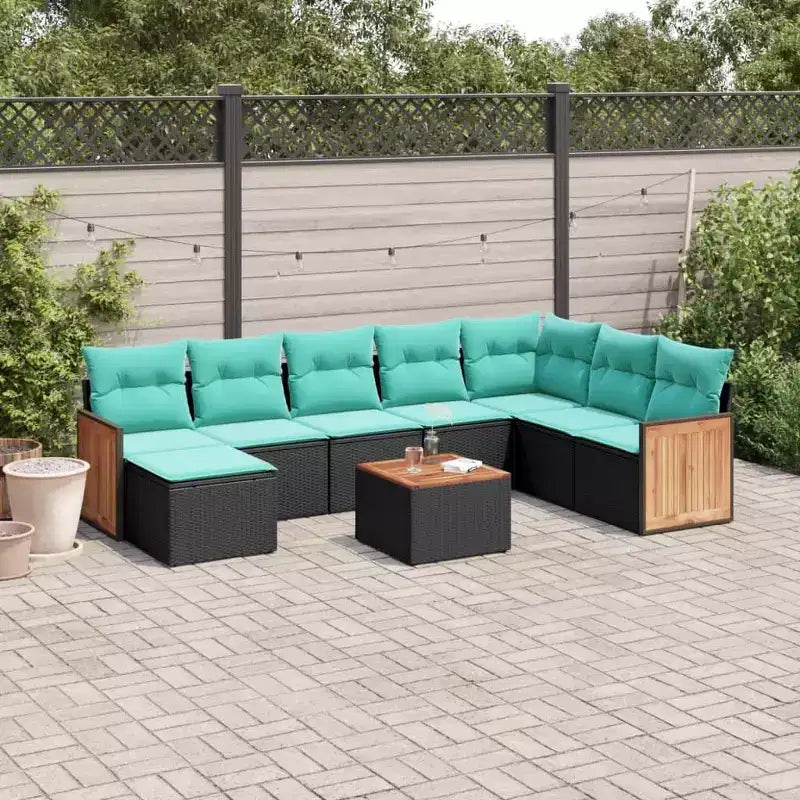 vidaXL Salon de jardin 9 pcs avec coussins résine tressée