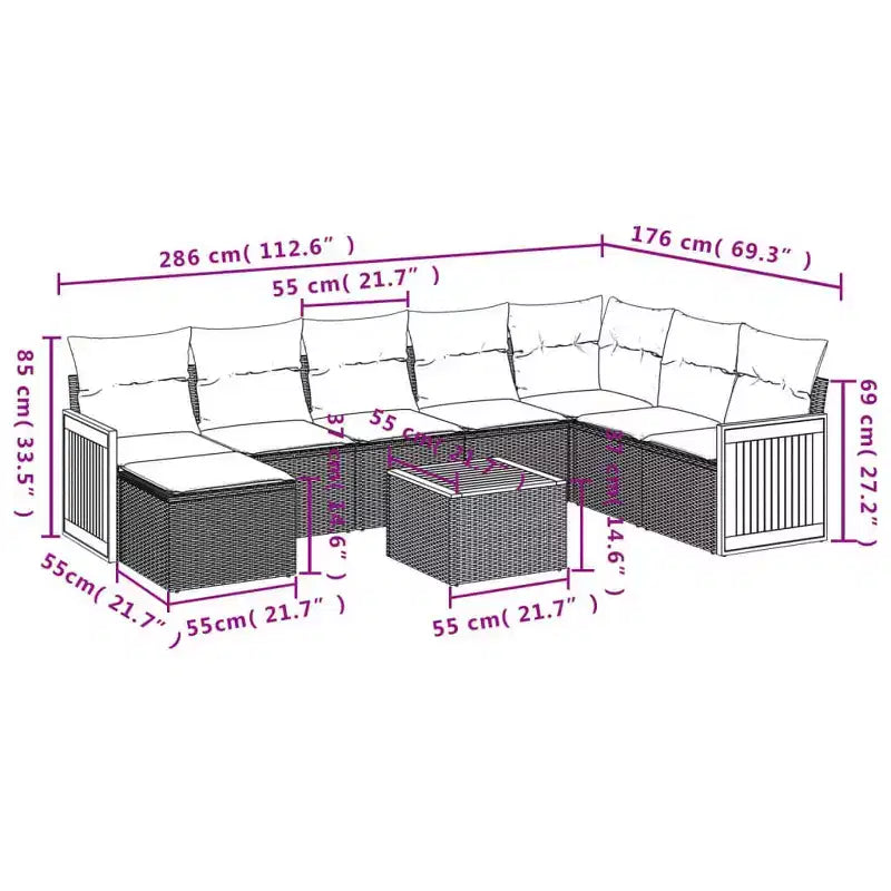 vidaXL Salon de jardin 9 pcs avec coussins résine tressée