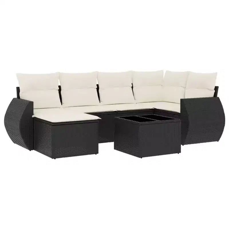 vidaXL 7 Piece Patio Sofa Set with Cushions Brown Poly Rattan