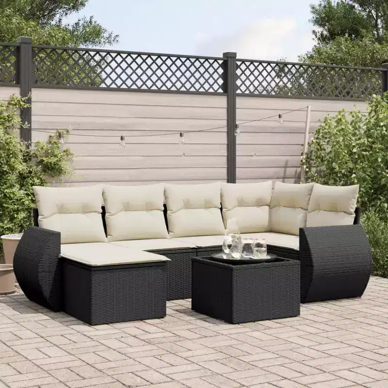 vidaXL Salon de jardin 7 places avec coussins en rotin synthétique marron
