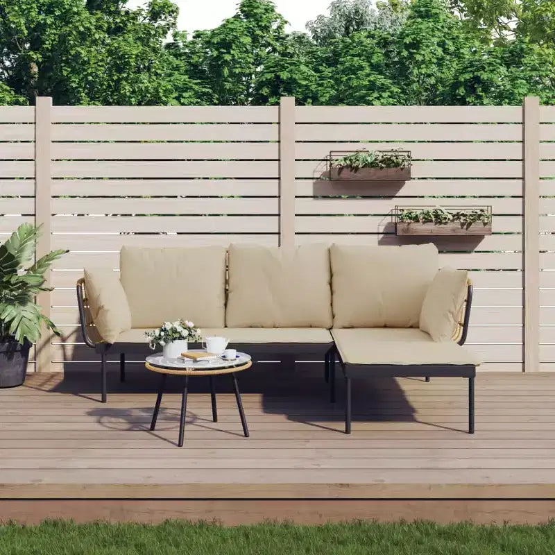vidaXL Salon de jardin avec coussins, table et canapés 3 pièces en résine tressée