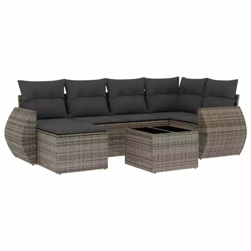 vidaXL 7 Piece Patio Sofa Set with Cushions Gray Poly Rattan