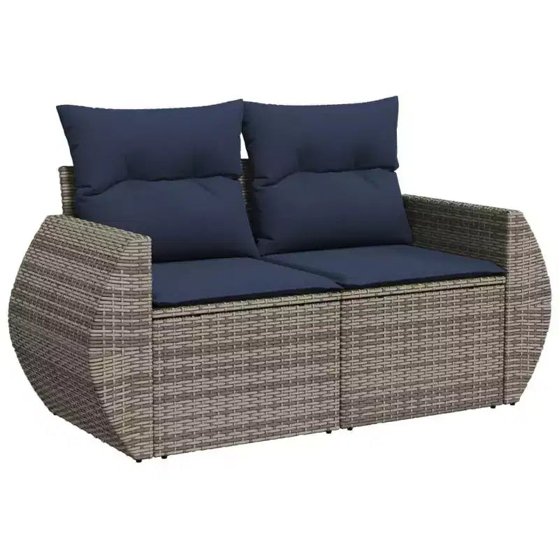 vidaXL Salon de jardin 7 pièces avec coussins, résine tressée gris