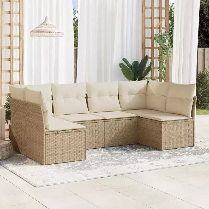 vidaXL Salon de jardin 7 pcs avec coussins résine tressée - Avec table Noir et crème