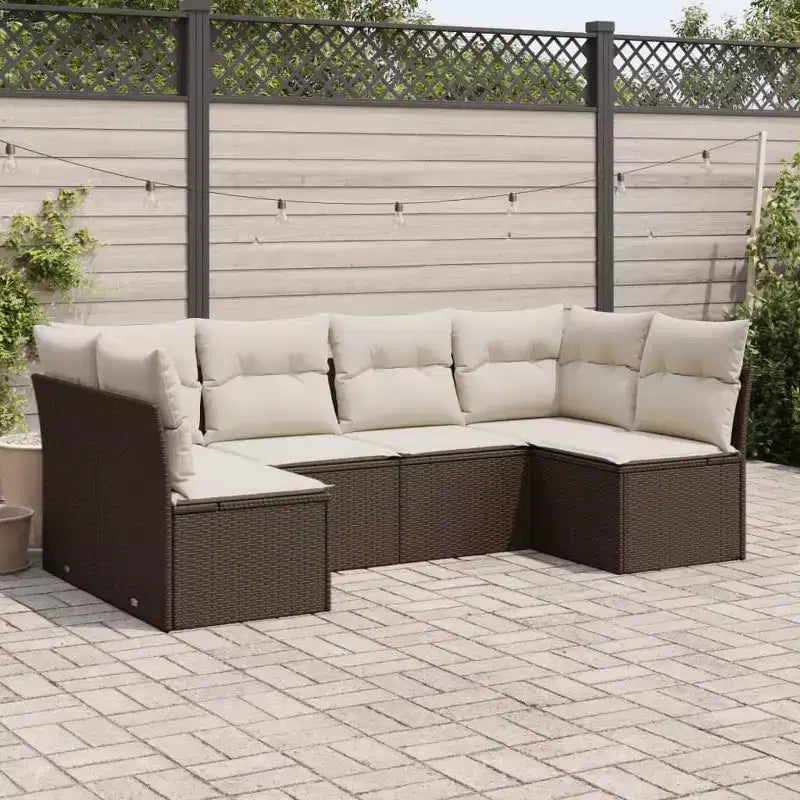 vidaXL Salon de jardin 7 pcs avec coussins résine tressée - Avec table Noir et crème