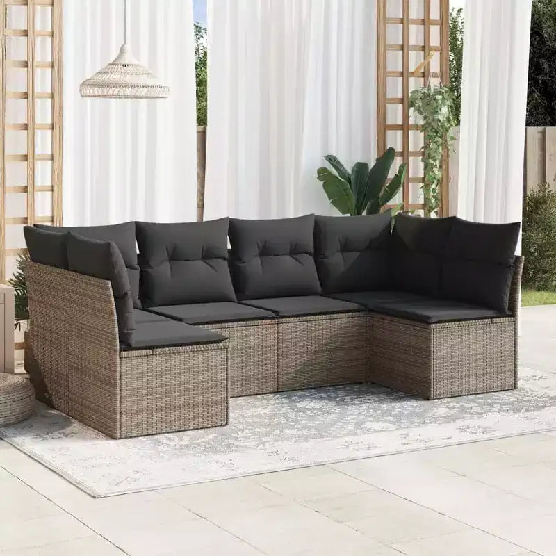 vidaXL Salon de jardin 7 pcs avec coussins résine tressée - Avec table Noir et crème