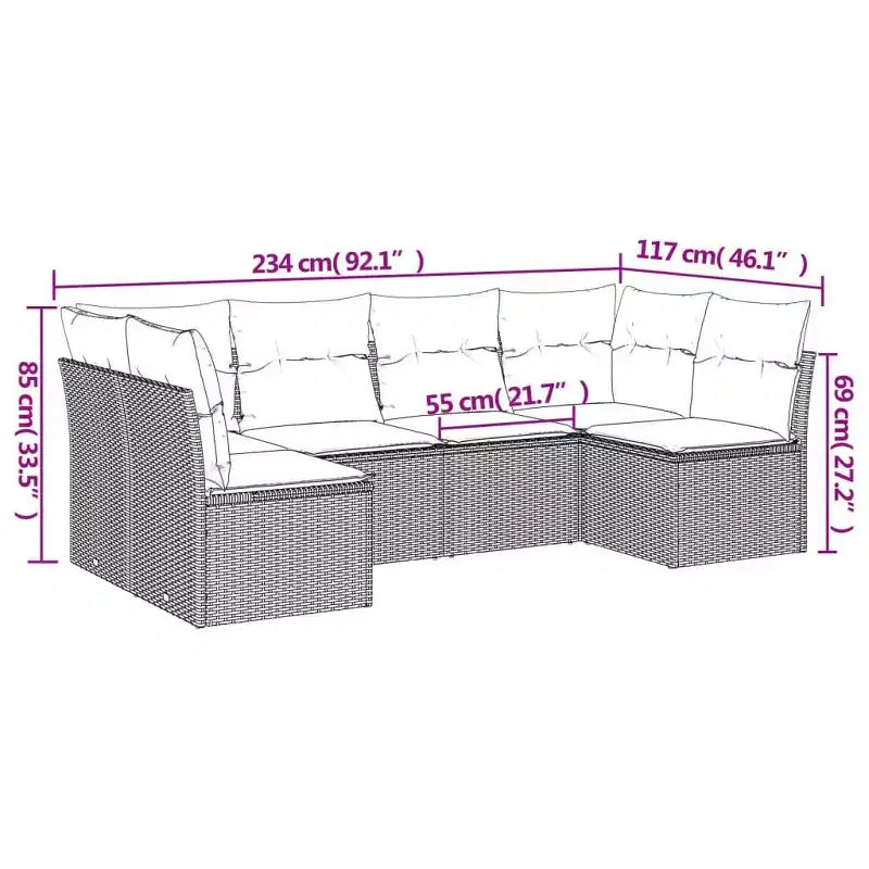 vidaXL Salon de jardin 7 pcs avec coussins résine tressée - Avec table Noir et crème