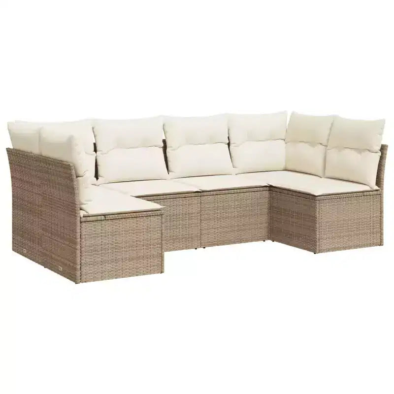 vidaXL Salon de jardin 7 pcs avec coussins résine tressée - Avec table Noir et crème