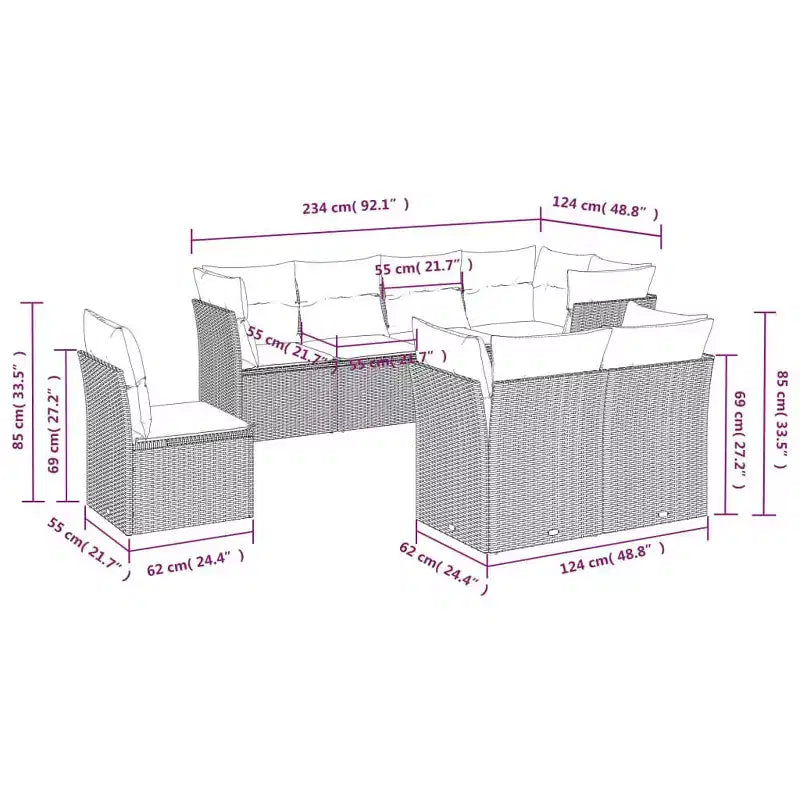 vidaXL Salon de jardin en rotin, Coussins